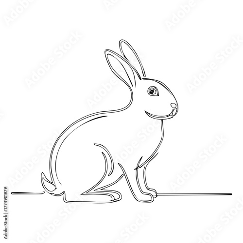 Elegant continuous line drawing of a charming rabbit looking to the right side