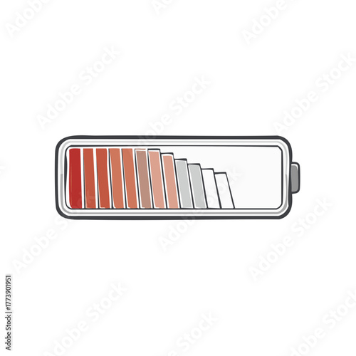 Doodle style battery indicator showing reducing energy and decreasing power charge status