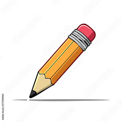 Vibrant yellow wooden pencil drawing a single line with pink eraser and shadow vector art