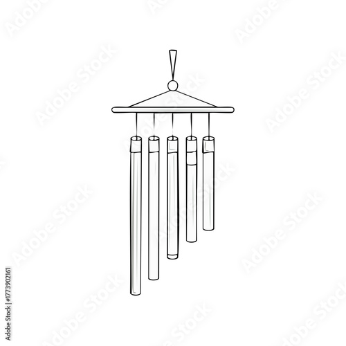 Wind chime outline illustration. Decorative hanging instrument art.