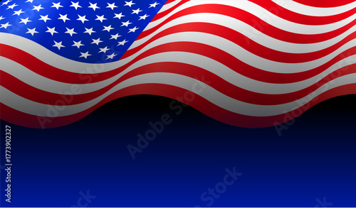 national flag of united states of america isolated on dark background, memorial day concept