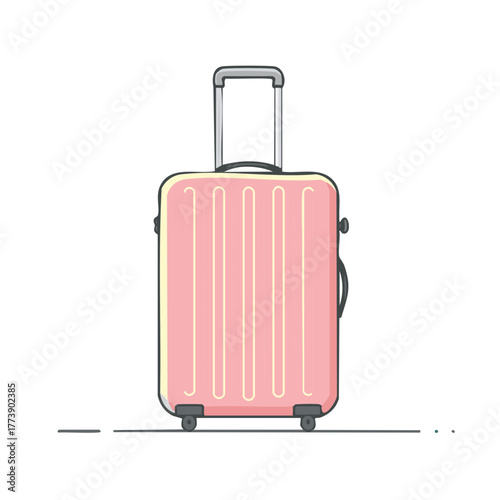 Pink modern rolling travel suitcase with extended handle ready for vacation and journeys
