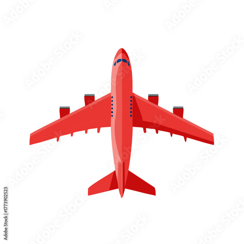 Top view of a red passenger jet airplane illustration