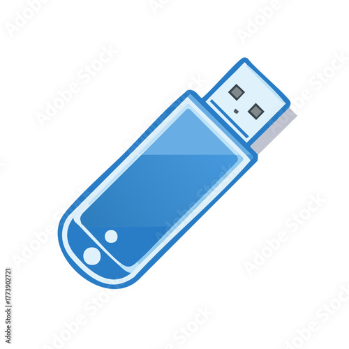 Blue USB flash drive vector icon illustration. Portable memory stick for digital data and computer technology.