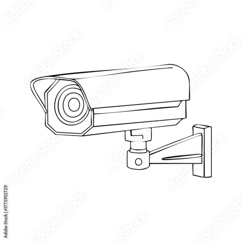 Line art illustration of a CCTV security camera fixed to a wall for constant monitoring and protection.