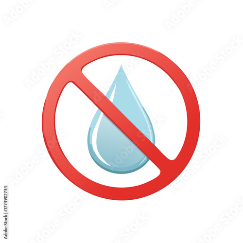 Red prohibition sign with a water drop icon inside representing no water or liquid restriction
