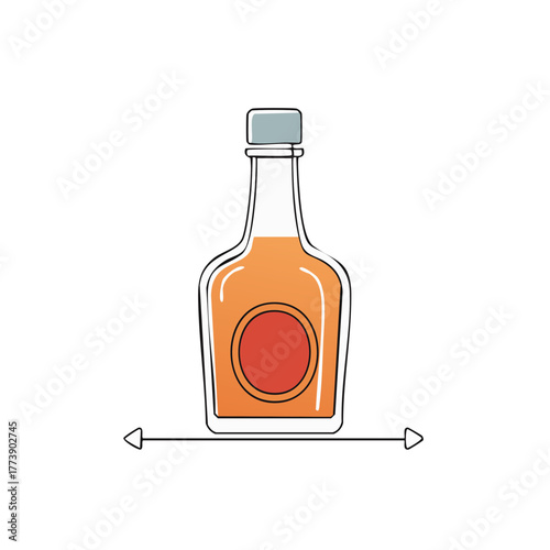 Modern minimalist line art illustration of a glass bottle of spirits with a blank round label