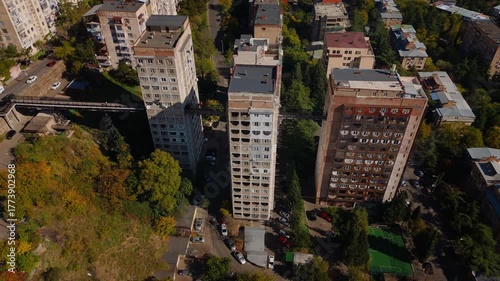 Top view of connected residential blocks in Tbilisi