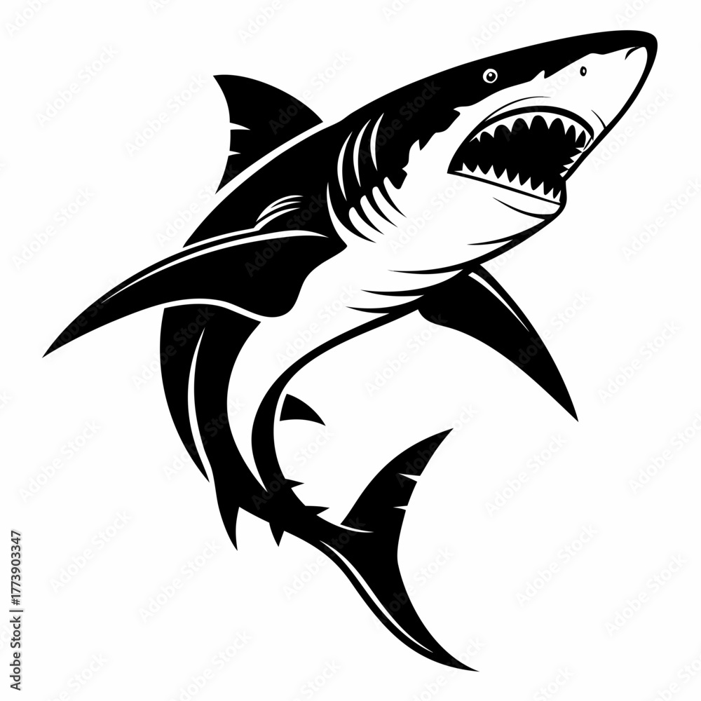 Fototapeta premium Great white shark vector illustration in ocean art style