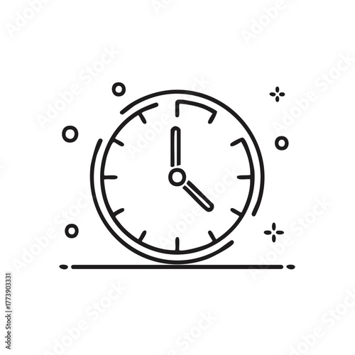 Clock icon illustration isolated on white background with decorative elements