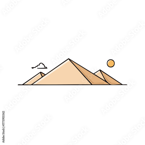 Iconic Egyptian Pyramids Landscape with Sun and Cloud Illustration