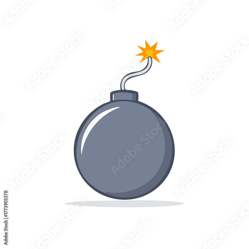 Cartoon bomb with lit fuse and explosion spark ready to detonate