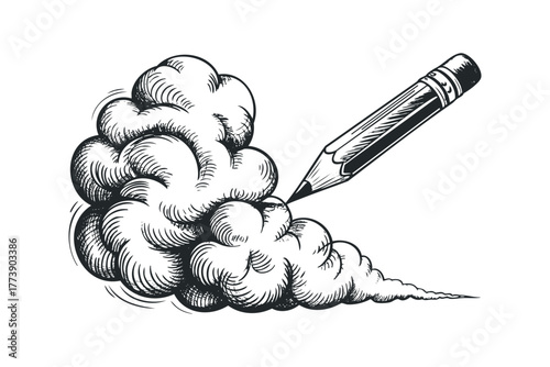 Pencil draws cloud plume isolated on white background