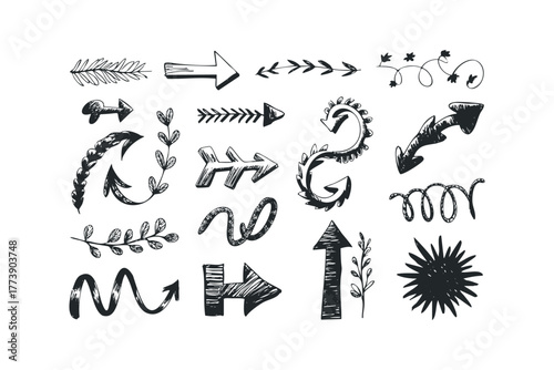 Hand Drawn Arrow and Floral Elements Collection