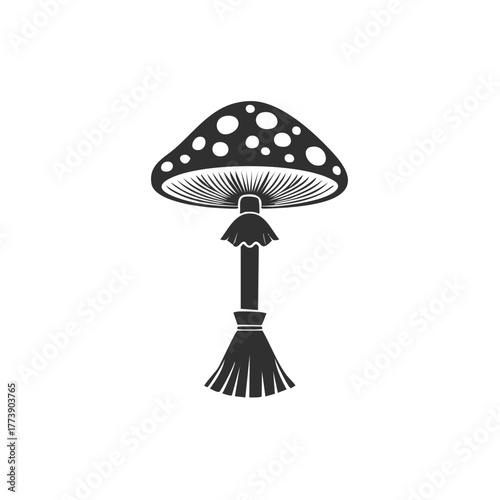 Stylized Mushroom with Cap and Broom Silhouette