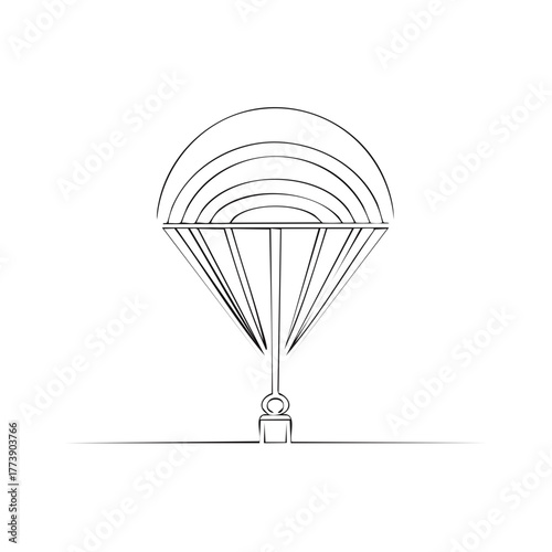 Minimalist abstract geometric line art illustration with radiating arcs and conical structure