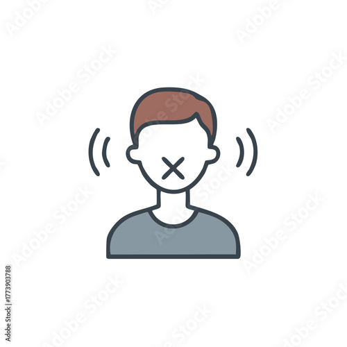 Mute Person Icon with X on Mouth and Sound Waves Representing Listening and Silence
