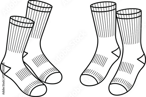 Cotton socks design, ankle footwear fashion, minimalist outline art, detailed vector illustration drawing