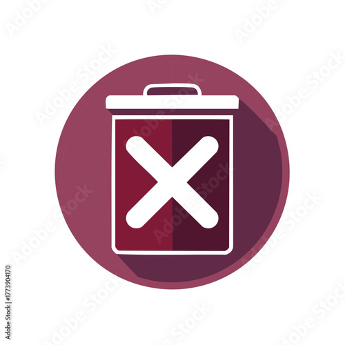 Flat design trash can delete icon with X mark and long shadow