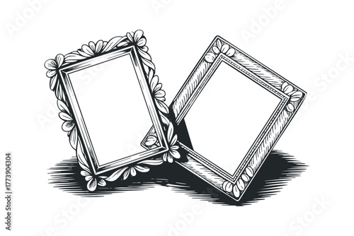 Ornate vintage picture frames with floral ornamentation and shadow