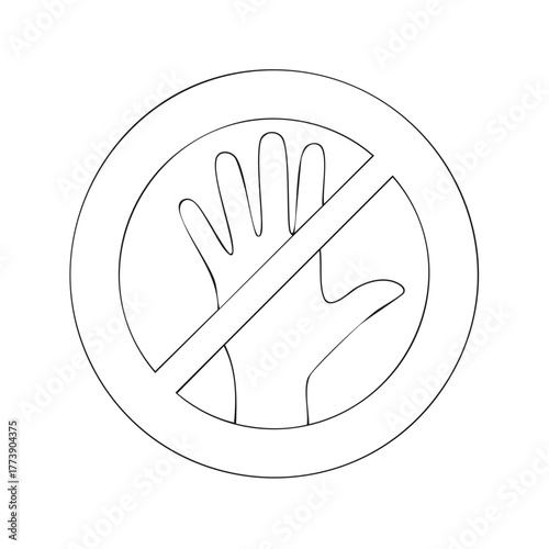 Graphic Prohibition Sign with Hand, Don't Touch Symbol, Minimalist Vector Illustration