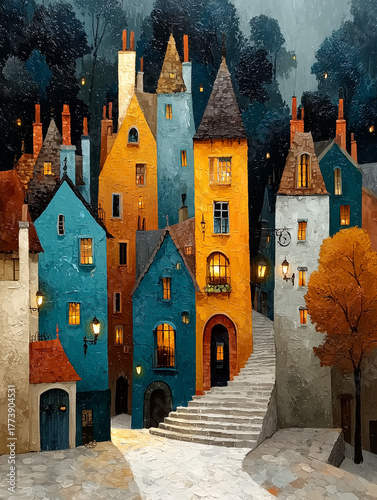 old charming village in the evening