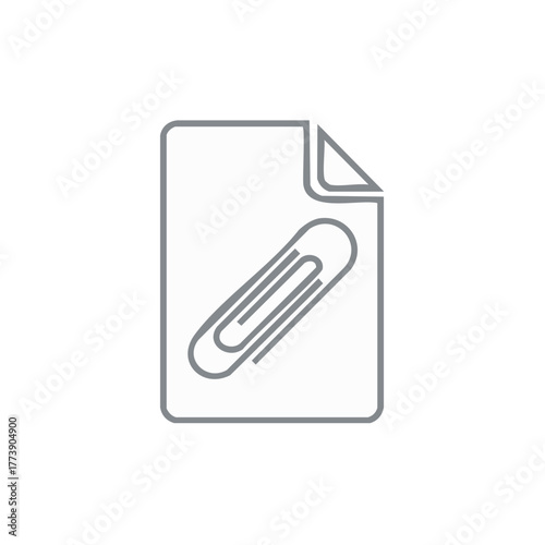 Simple grey outline icon of a paper document attached with a paperclip