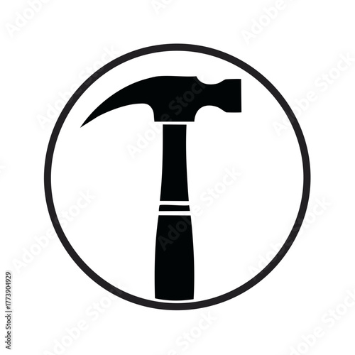 Black Claw Hammer Tool Icon Graphic Symbol Inside A Circle For Construction And Repair