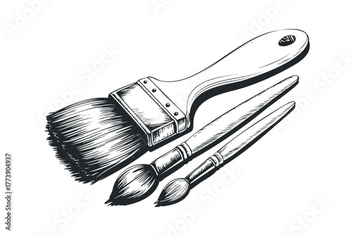 Three Assorted Paint Brushes Sketch