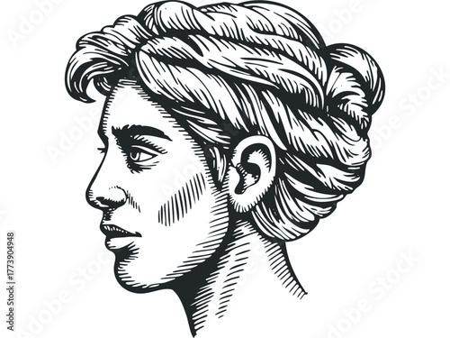 Profile of a person with intricate hairstyle