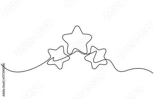 Continuous one line drawing of Three stars vector, Illustration isolated on transparent background. Editable stroke