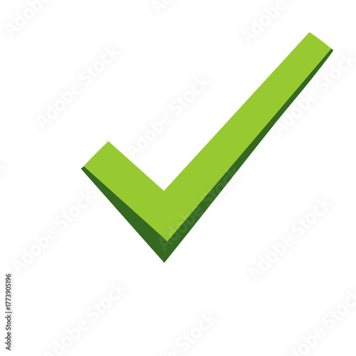 Three Dimensional Green Check Mark Icon for Correct Approval and Success Symbol