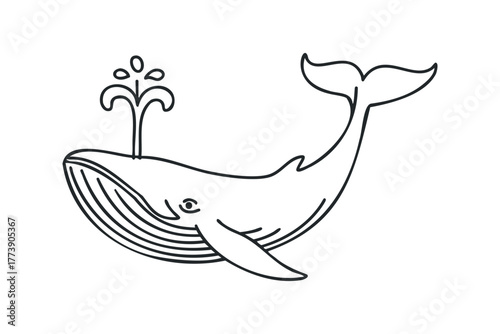 Whale spouting water in simple line drawing