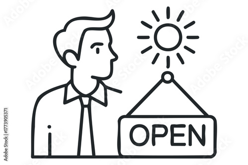 Business owner proudly displays open sign