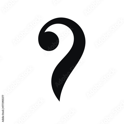 Stylized black comma symbol on a white background
