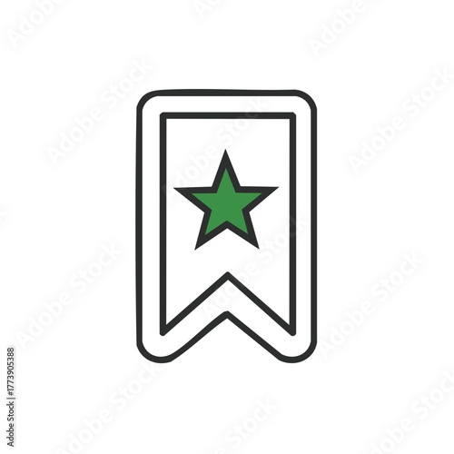 Bookmark Icon with Star Shape: Green Star in Modern Marker for Web Favorite