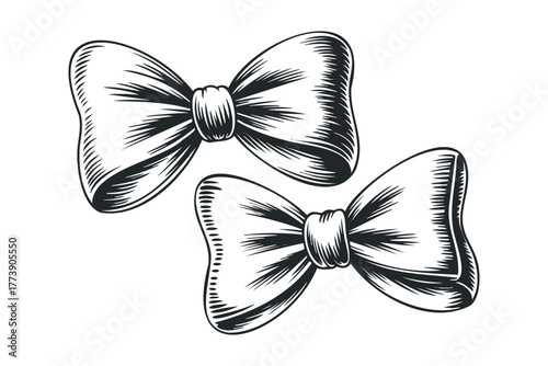 Two detailed bow tie illustrations in monochrome style