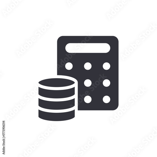 Financial Data Icon With Calculator And Coins Pile
