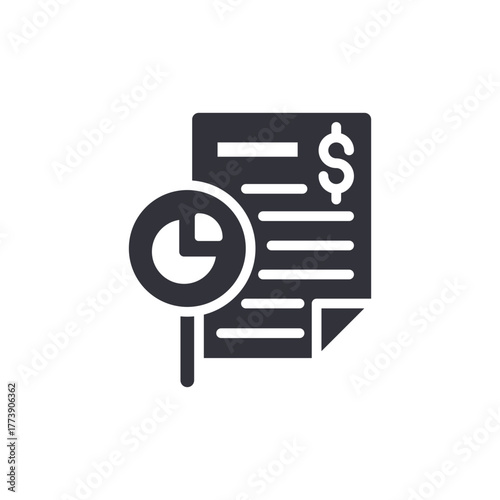 Financial Analysis Icon With Report And Magnifying Glass
