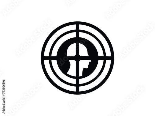 Target symbol with a single human profile facing right crosshairs scope