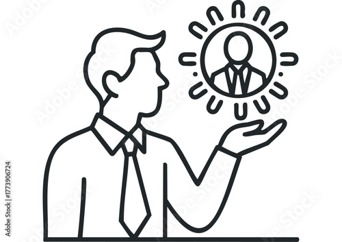 Man holding icon representing person with radiating light