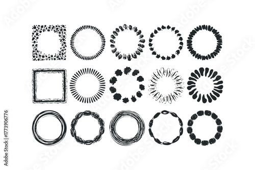 Collection of Black Grunge Circles and Squares