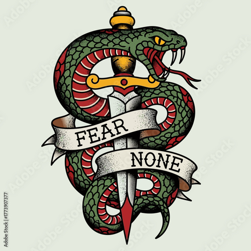Snake and Dagger Tattoo Design with Motivational Quote