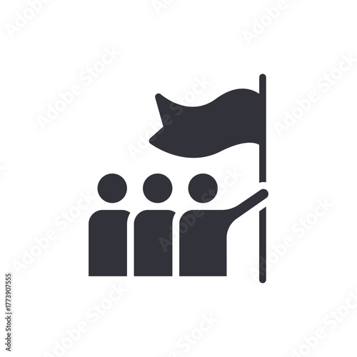 Team With Flag Icon Strong Group Achievement Concept
