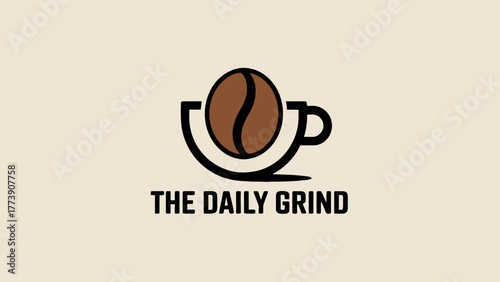 Coffee Bean Logo Design for Cafe or Coffee Shop with The Daily Grind Text Illustration