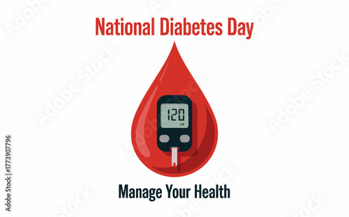 National Diabetes Day Awareness Illustration with Blood Drop and Glucose Meter for Health Management and Prevention