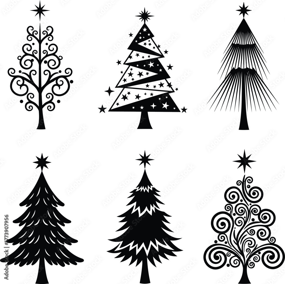 Obraz premium 🎄 Set of Christmas tree icons featuring winter fir and pine illustrations for holiday design and New Year celebration