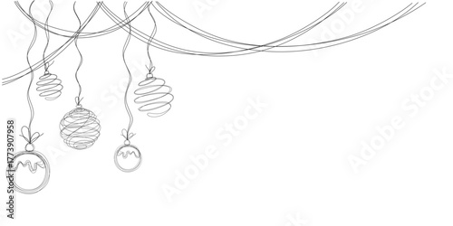 christmas vector line art decoration. hanging balls doodle illustration