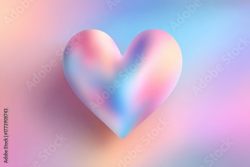 Soft pastel heart symbol with smooth edges and blurred texture on a gradient background of pink, blue, and peach hues, evoking warmth and romance for cozy design projects