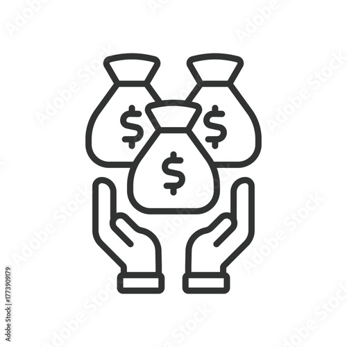 Economy icon in line design. economy, macroeconomics, GDP, inflation, money supply, fiscal policy, monetary policy on white background vector. Economy editable stroke icon